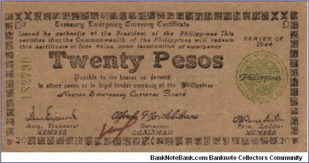 S-680a Negros Occidental 20 Pesos note. Will trade this note for Philippine notes I don't have. Banknote