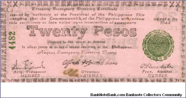 S-679 Negros Occidental 20 Pesos note. Will trade this note for Philippine notes I don't have. Banknote