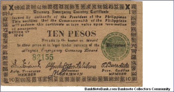 S-677a Negros Occidental 10 Pesos note. Will trade this note for Philippine notes I don't have. Banknote