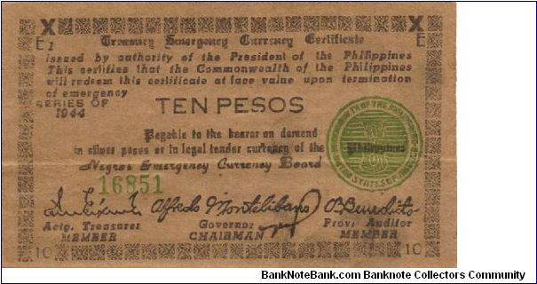 S-676a Negros Occidental 10 Pesos note. Will trade this note for Philippine notes I don't have. Banknote