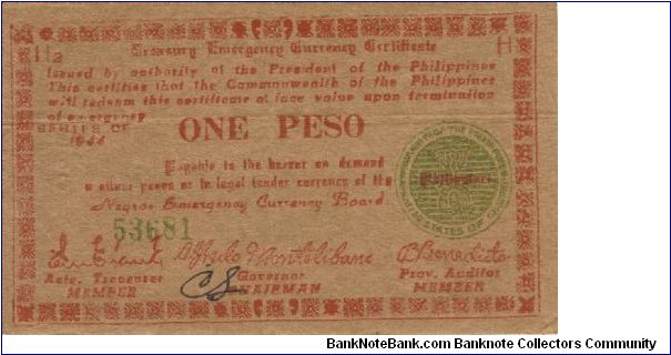 S-673 Negros Occidental 1 Peso note. Will trade this note for Philippine notes I don't have. Banknote