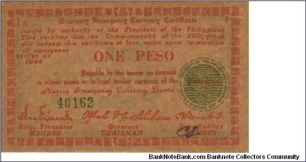 S-672 Negros Occidental 1 Peso note. Will trade this note for Philippine notes I don't have. Banknote