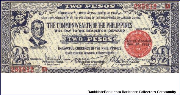 S-647a Negros Occidental 2 Pesos note. Will trade this note for Philippine notes I don't have. Banknote