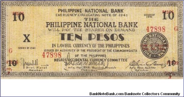 S-627a Negros Occidental 10 Pesos note. Will trade this note for Philippine notes I don't have. Banknote