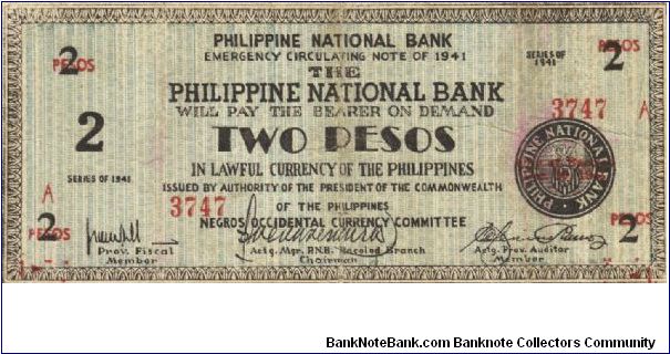 S-625a Negros Occidental 2 Pesos note. Will trade this note for Philippine notes I don't have. Banknote