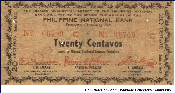 S-574 Misamis 20 Centavos note. Will trade this note for Philippine notes I don't have. Banknote