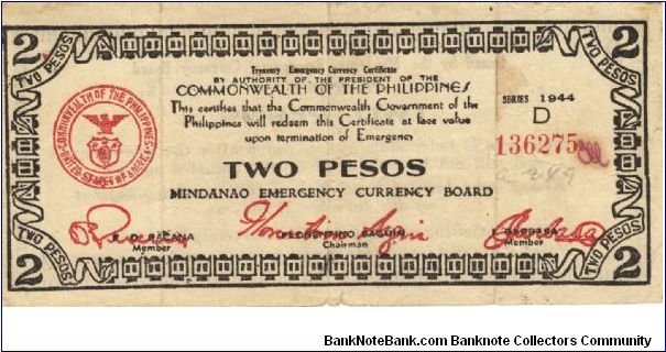 S-516b Mindanao 2 pesos note. Will trade this note for Philippine notes I don't have. Banknote