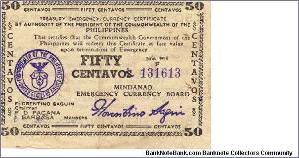 S-514a Mindanao 50 Centavos note. Will trade this note for Philippine notes I don't have. Banknote