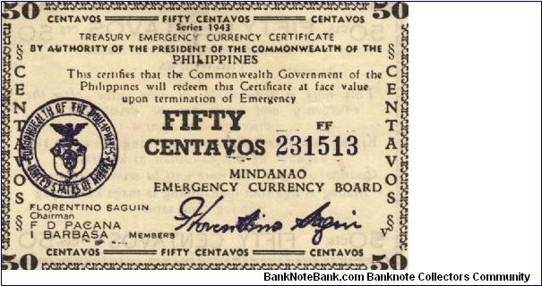 S-504 Mindanao 50 Centavos note. Will trade this note for Philippine notes I don't have. Banknote