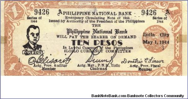 S-342 Iloilo 10 Pesos note. Will trade this note for Philippine notes I don't have. Banknote