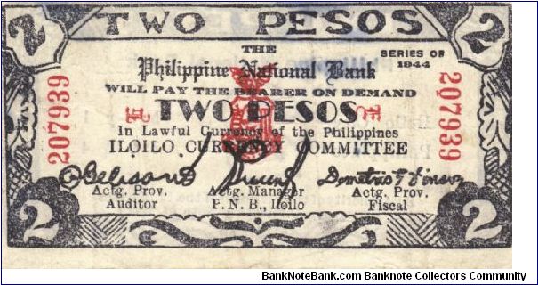 S-340a Iloilo 2 Pesos note. Will trade this note for Philippine notes I don't have. Banknote