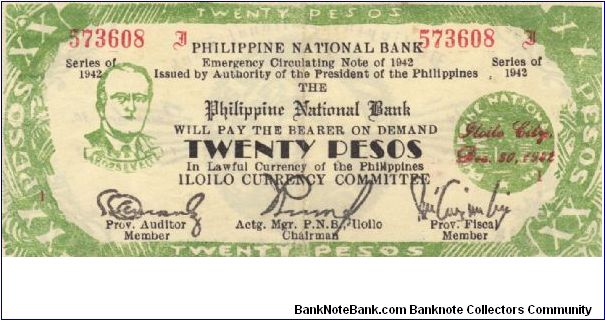 S-318a Iloilo 20 Pesos note. Will trade this note for Philippine notes I don't have. Banknote