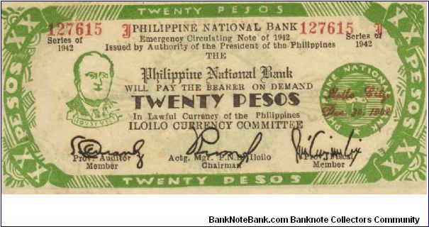 S-318a Iloilo 20 Pesos note. Will trade this note for Philippine notes I don't have. Banknote