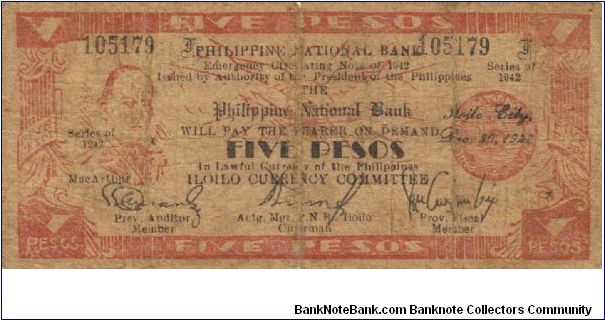 S-316 Iloilo 5 Pesos note. Will trade this note for Philippine notes I don't have. Banknote