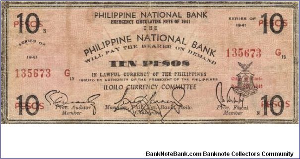 S-309a Iloilo 10 Pesos note. Will trade this note for Philippine notes I don't have. Banknote