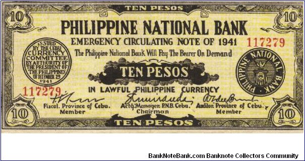 S-217b Cebu 10 Pesos note. Will trade this note for Philippine notes I don't have. Banknote