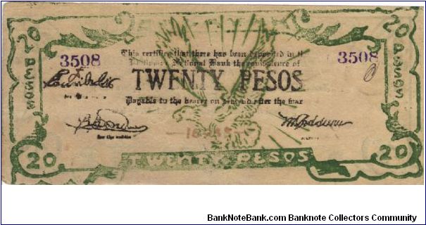 S-193a Cagayan 20 Pesos note. Will trade this note for Philippine notes I don't have. Banknote