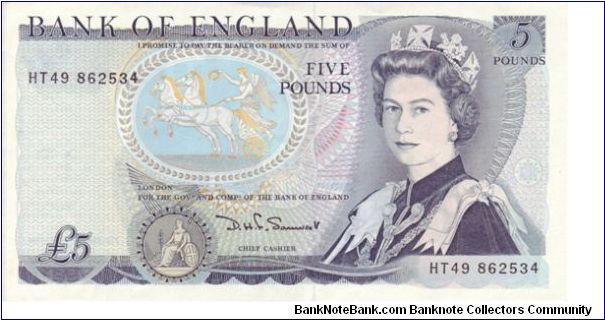 Series D £5 note.

Chief Cashier D.H.F.Somerset(1980-1988)

The Duke Of Wellington features on the back of this note Banknote