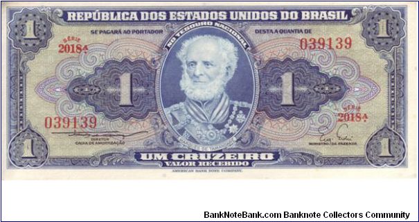 Brazil 1 Cruzeiro dating from the 1950's/1960's Banknote