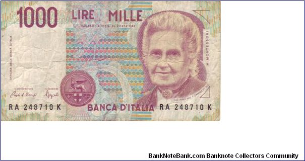 Italian 1000 Lire, rather small note, circulated Banknote