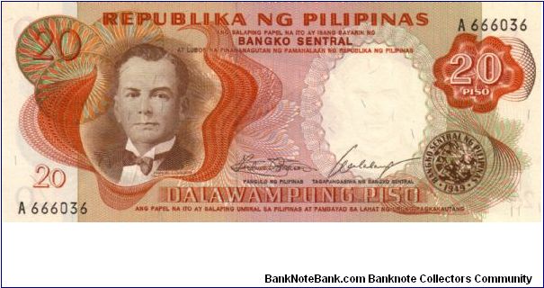 1st PINOY SERIES 18 (p145a) Marcos-Calalang A666036 (1st Prefix) Banknote
