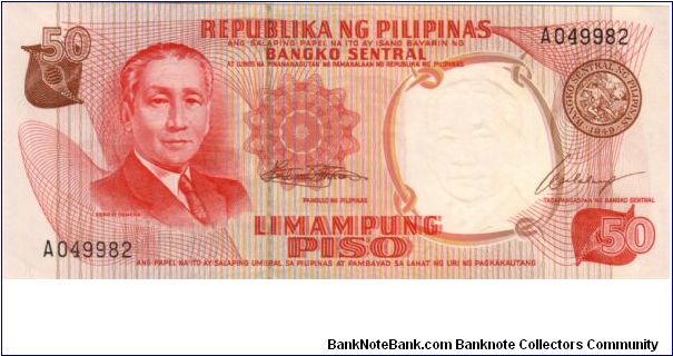 1st PINOY SERIES 19 (p146a) Marcos-Calalang A049982 (1st Prefix) Banknote