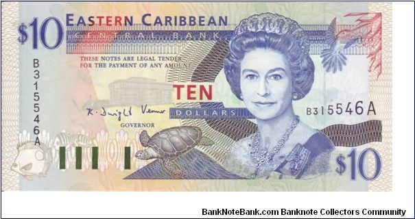 East Caribean States, $10 note.

Unfortunately there isn't a East Caribean States tab to choose so I have put this under as Antigua & Barbuda as this is one of the Islands that would use this note Banknote