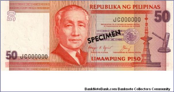 REDESIGNED SERIES 41S2 (p171s2) Aquino-Cuisia JC000000 (Specimen) Banknote