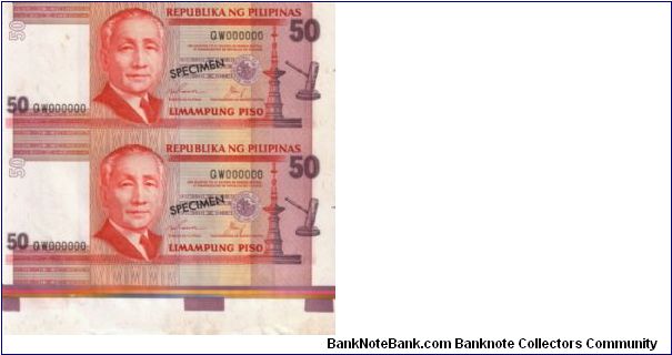 REDESIGNED SERIES 41S4 (p171s4) Ramos-Cuisia QW000000 (Uncut Specimen Pair) Banknote