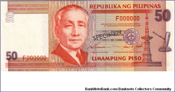 NEW SEAL SERIES 48S1 (p183a) Ramos-Singson F000000 (Specimen) Banknote
