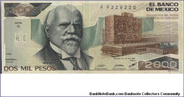 2000 Pesos Dated 26 July 1983.Banco De Mexico. Banknote