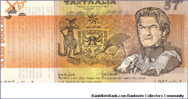 POLITICAL 1984 57c  Anti-Labor/ Bob Hawke Authorised by Centre 2000 Banknote