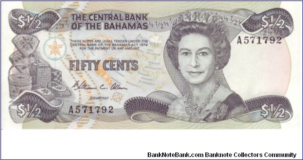 Bahamas 50c note, this issue dating from 1974 Banknote