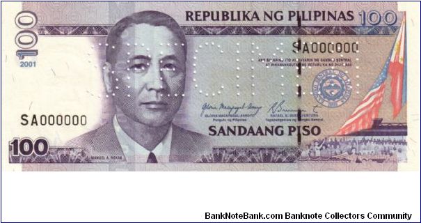 DATED SERIES 57S1 2001 Perforated  Arroyo-Buenaventura SA000000 (Specimen) Banknote