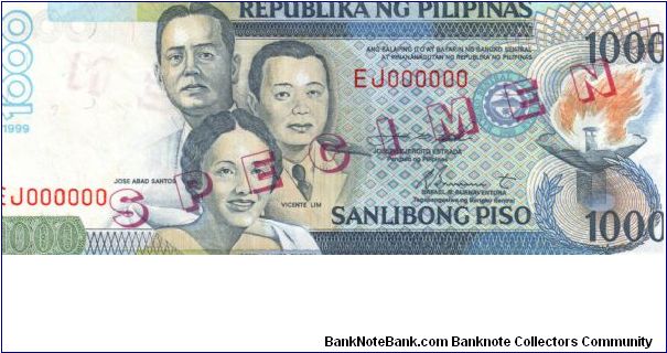 DATED SERIES 61S2 1999 Estrada-Buenaventura EJ000000 (Specimen) Banknote