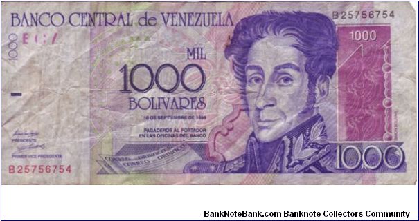 Venezuela 1000 Bolivares from 1998 Banknote