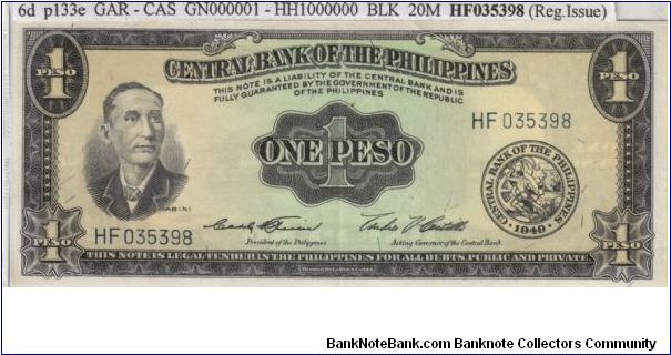 ENGLISH SERIES 1 Peso 6d (p133e) Garcia-Castillo HF035398 Banknote
