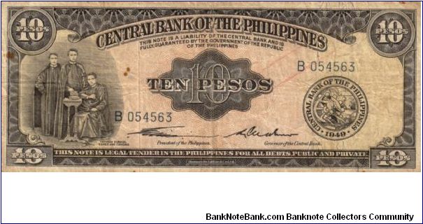ENGLISH SERIES 10 Peso 9 (p136a) Quirino-Cuaderno B054563  ....By far the rarest Philippine note (in any condition) since the establishment of the BSP. Banknote