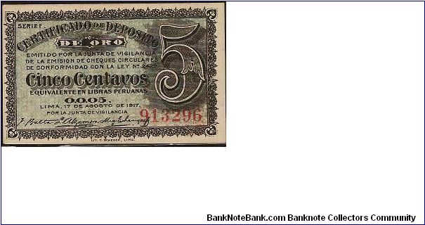 5 Centavos Certifigado 17-08-1917 Banknote