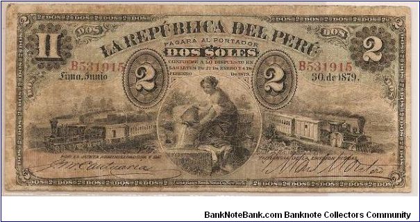 2 Soles La republica del Peru Banknote