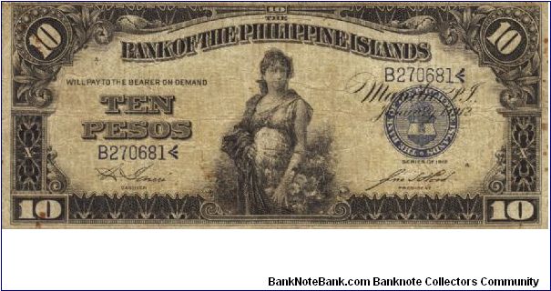PI-8a Bank of the Philippin Islands 10 Peso note. Banknote