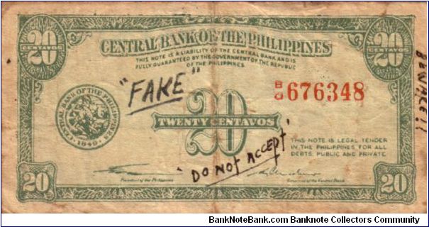 ENGLISH SERIES 20c Counterfiet 3X (pN/L) Quirino-Cuaderno B/O676438 Banknote