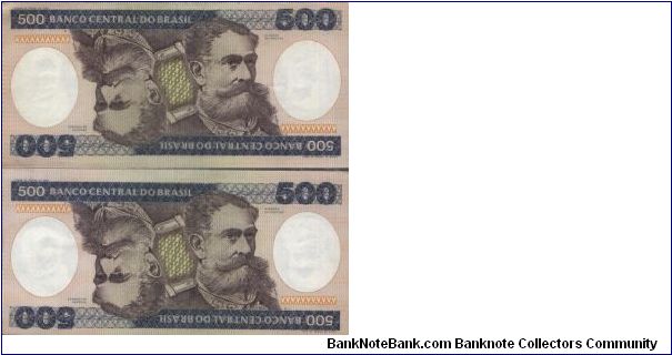 Running AA Series No:A4195075426A & A4195075425A

500 Cruzeiros Dated 1985

obverse:Deodoro da Fonseca

Reverse:Group of Legislators

Watermark:Yes

BID VIA EMAIL Banknote