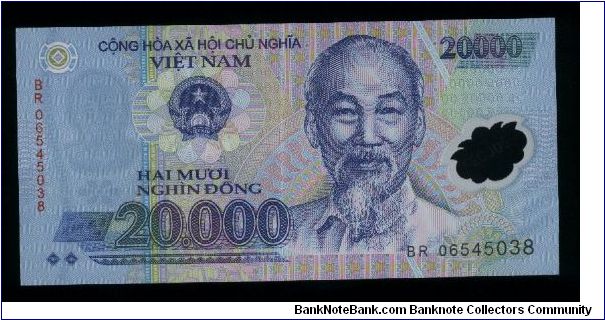 20,000 Dong.

Ho Chi Minh at center right on face; traditional wooden bridge at center on back.

Pick #NEW Banknote