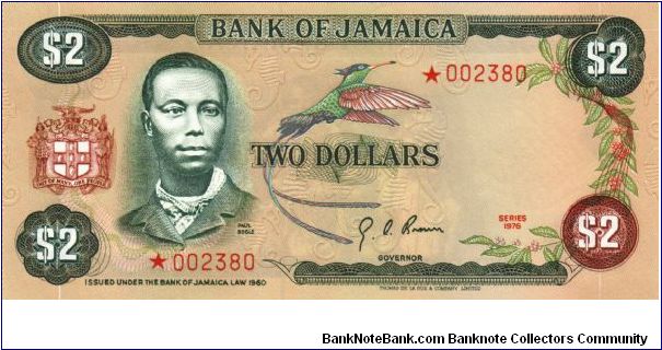 pCS1 SPECIMEN SET $2 *002380 Bank of Jamaica Collector Series Issue. 5000 sets of 4 notes issued in a blue folder with COA. Banknote