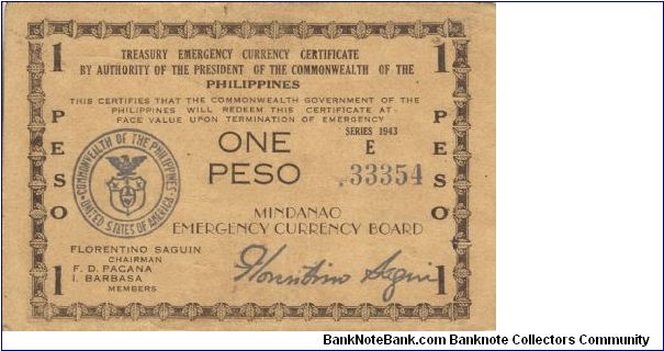 S-485a RARE Mindanao 1 Peso note with Countersign on reverse. Banknote