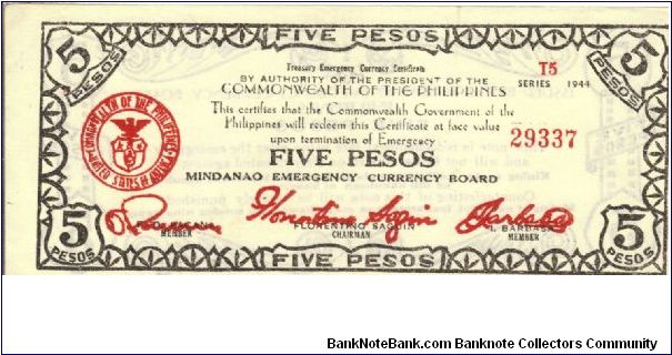 S-526c Mindanao 5 Pesos note Banknote