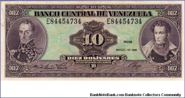 Denominacion 10 Bolivares Banknote