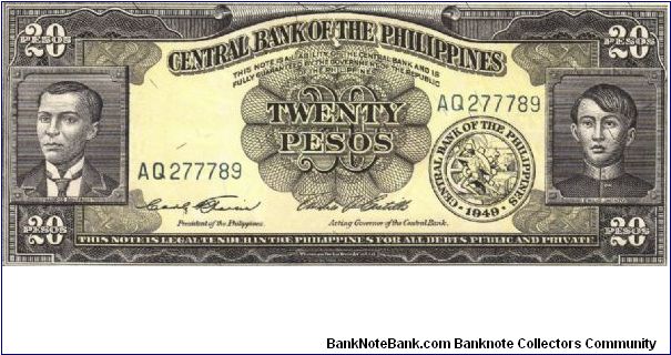 PI-137c Central Bank of the Philippines 20 Pesos note with signature group 4. Banknote