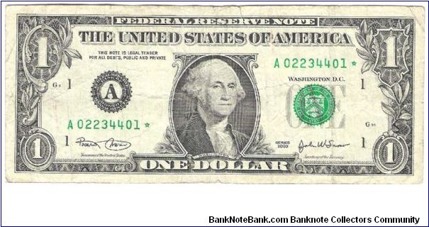 USA Boston 2003 $1 *Star Note* Banknote